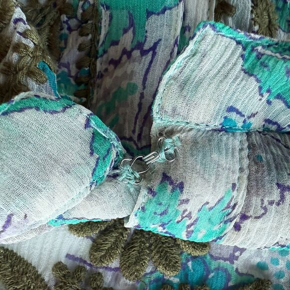 Calypso St Barth 100% Silk Semi Sheer Floral Embroidered Popover Blouse Small - Picture 6 of 13